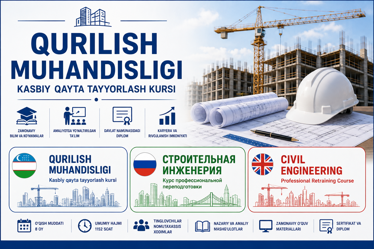 QURILISH MUHANDISLIGI Kasbiy qayta tayyorlash kursi
